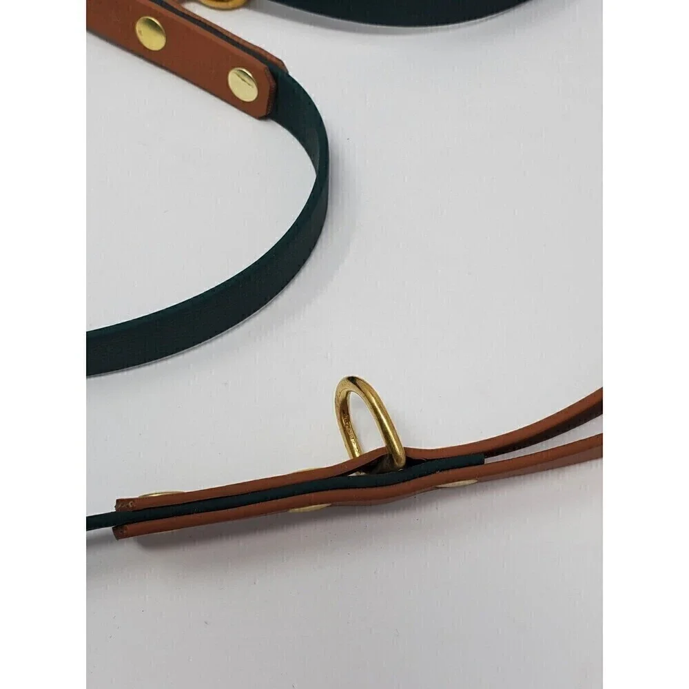 OLIVER & ASH DESIGNS CUSTOM DOG LEASH DARK GREEN & COGNAC BROWN BRASS HARDWARE